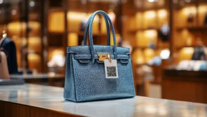 Luxury bag with QR code for digital product passport